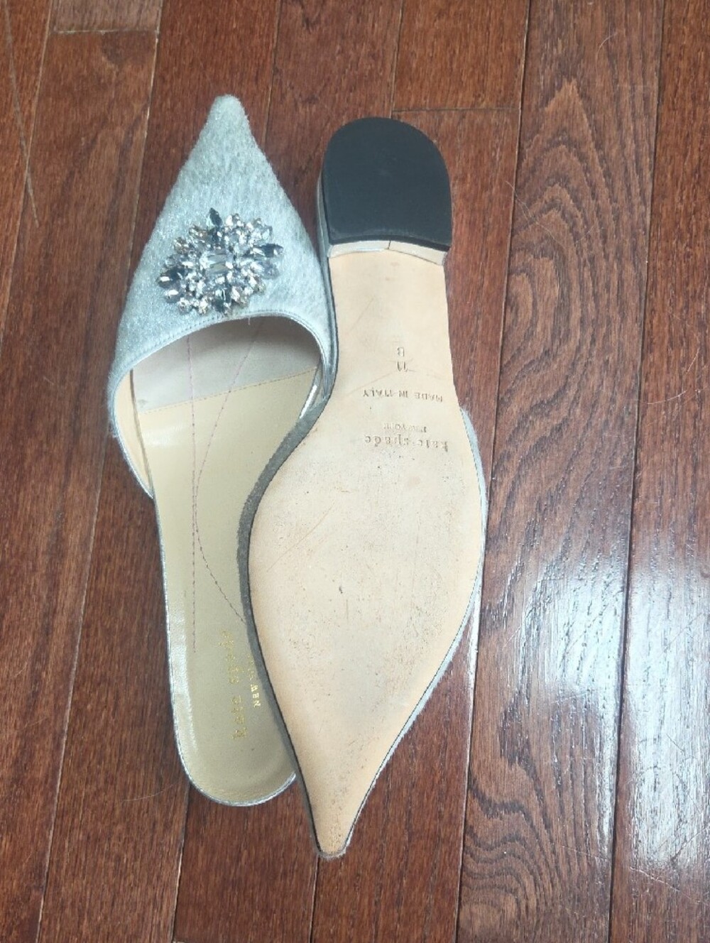 kate spade Silver Jeweled Pointed Toe Mules - Picture 3 of 4